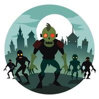 A cartoon zombie with a city in the background vector