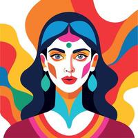 A woman with colorful makeup and a colorful background vector