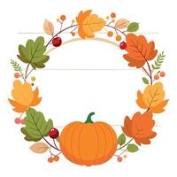 A wreath with leaves and pumpkins vector