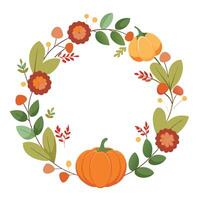 A wreath with pumpkins and leaves vector