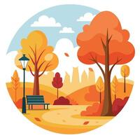Autumn landscape with park bench and trees vector