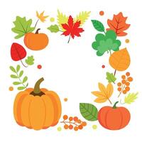 Autumn leaves and pumpkins in a circle vector
