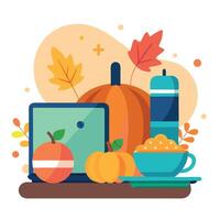 Thanksgiving food and drink illustration vector