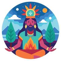 A man with a long beard and a headdress sitting in a circle vector