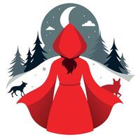 A red riding hood with a wolf and a forest vector