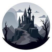 A castle in the middle of a forest with a castle tower vector
