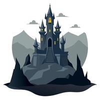 A castle in the mountains with a mountain in the background vector