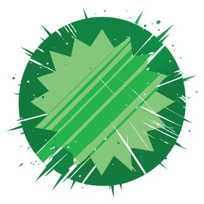 A green starburst icon on a white background
