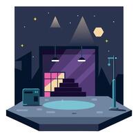 A room with a bed, a lamp and a window vector