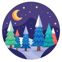 Winter landscape with trees and moon illustration vector