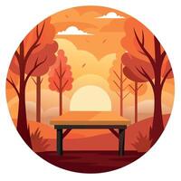 Autumn landscape with picnic table and trees vector
