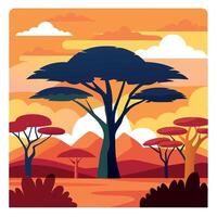 illustration of african landscape with trees and mountains vector