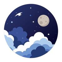 A moon and clouds in a circle vector