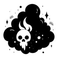 A black and white skull with flames and stars vector