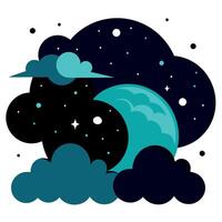Night sky with clouds and moon illustration vector