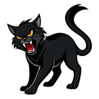 A cartoon black cat with red eyes and fangs vector