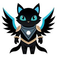 A black cat with wings and a blue cape vector