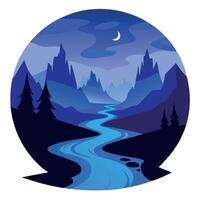 A river running through the mountains at night vector