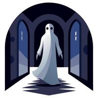 A ghost in a white robe standing in front of a door vector