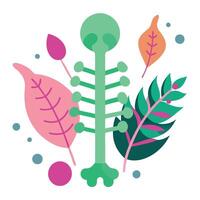A skeleton with leaves and flowers on it vector