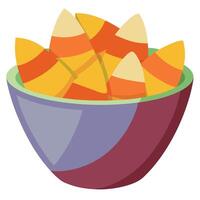 A bowl of candy corn on a white background vector