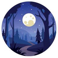 A night scene with a full moon and trees vector
