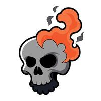 A cartoon skull with fire coming out of its head vector