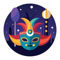 A colorful carnival mask in the middle of a dark background vector