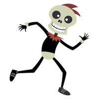 Cartoon skeleton running with a red hat on vector