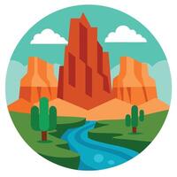 A flat design of a river and mountains vector