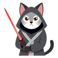 A cat dressed as a jedi with a lightsaber vector