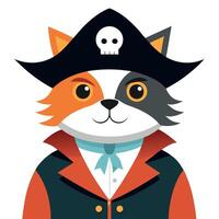 A cat in a pirate hat with a skull on his head vector