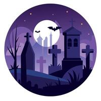 Halloween night scene with graveyard, bat and moon vector