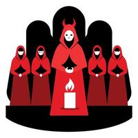 A group of people in red robes standing around a burning candle vector