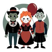 Three people dressed as zombies and a clown vector