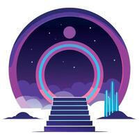 A purple and blue background with a circular staircase and a cactus vector