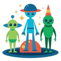 Three aliens standing on a white background vector
