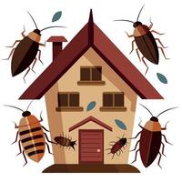 Cockroaches and house with bugs illustration vector