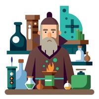 An illustration of a scientist with a beard and a lab coat vector