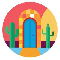A colorful door with cactus plants in the background vector