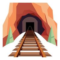 A train going through a tunnel with trees and rocks vector