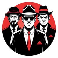 Three men in suits and hats with red and black vector