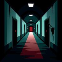 Hallway with red carpet and red door vector