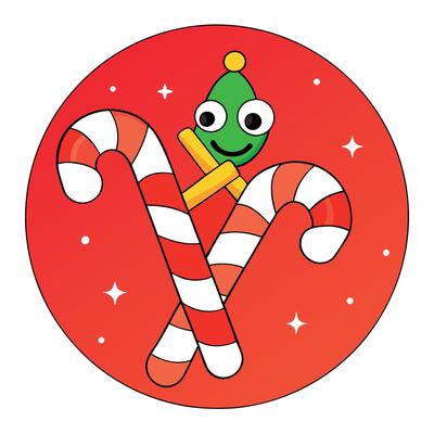 Abstract red background with christmas candy canes and bokeh and blur.