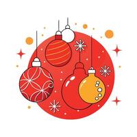 Abstract red christmas background with red christmas baubles and decorations. bokeh and sparkles. vector