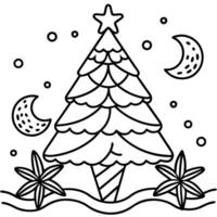 Abstract Seashell and Starfish Christmas Tree on the Beach at Night vector