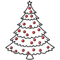 An evergreen christmas tree decorated with red balls isolated on a transparent background. vector