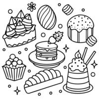 Assorted sweets. dessert. cakes. macarons in a christmas or festive atmosphere. top. flat vector