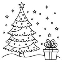 Background for a greeting card for Christmas and New Year with a small Christmas tree and a gift vector