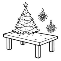 Beautiful christmas background with wood table ornaments and christmas tree with copy space vector